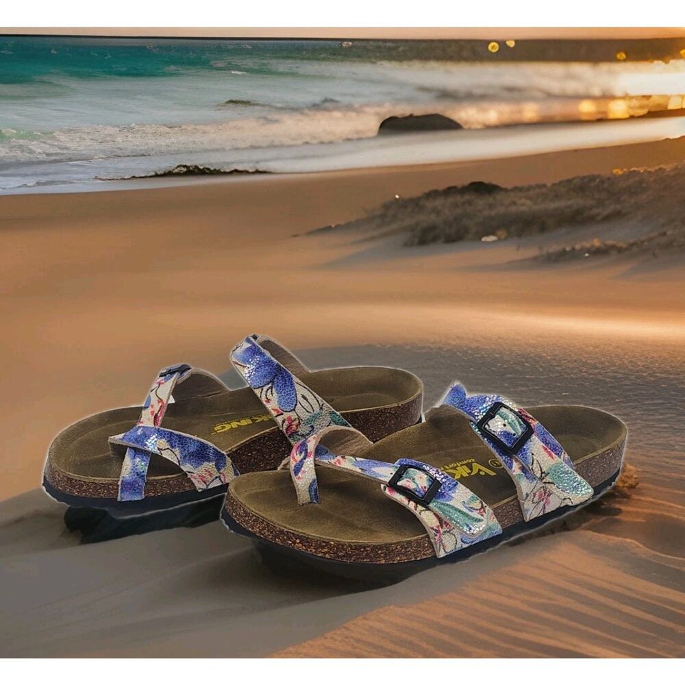 Viking Tofino Toe-Loop Sandal In Blue Floral Size 41 (US 9) Womens